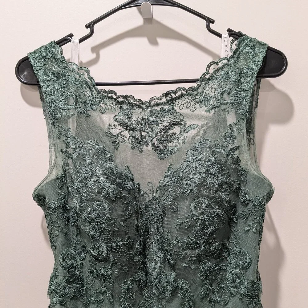 Azazie Green Lace Bodice Chiffon Gown with Side Slit - Picture 7 of 10